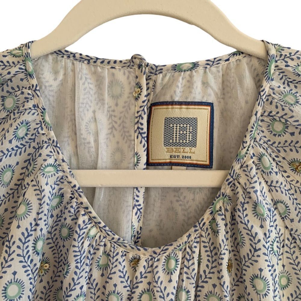 Boho Mini Dress Blue Green Print Sz M - Picture 6 of 11